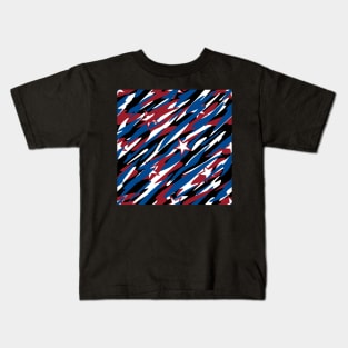 Patriotic Camouflage Red White and Blue with Stars American Pride Abstract Pattern Kids T-Shirt